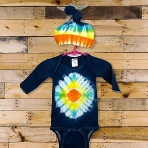 NWT 6 Month Tie Dye By‎ Tiny Bundles Bodysuit w Hat